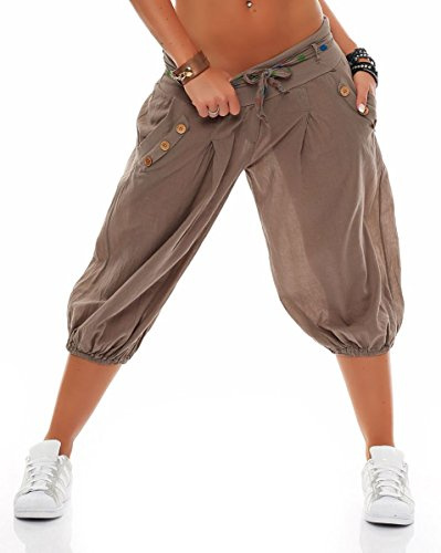 Malito Donna Pantaloni con Cintura Aladin Pantaloni Breve Yoga 3416 (Fango)