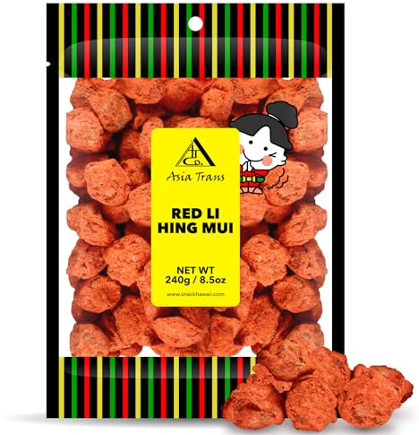 Asia Trans Seeded Red Li Hing Mui Crack Seed Plums - Hawaiian Favorite - Sweet, Sour, & Salty Dried Asian Plum