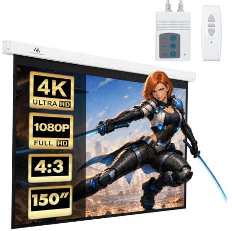 Maclean MC-552 Motorisierte Projektionsleinwand 150 Zoll (300x220 cm) 4:3 Format mit Fernbedienung – Elektrische Leinwand für Heimkino, Präsentationen und Schulungen
