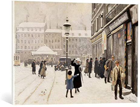 kunst für alle Leinwandbild: Paul Fischer Die Österbrogade im Winter - hochwertiger Druck, Leinwand auf Keilrahmen, Bild fertig zum Aufhängen, 85x60 cm
