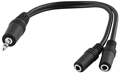 20cm Y Audio Aux in Out Kabel Adapter Verteiler Splitter Weiche, 1 3,5mm Stereo Klinke Stecker männlich auf 2 3,5mm Mono Klinke Buchse Kupplung weiblich, Schwarz