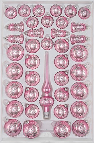39 TLG. Glas-Weihnachtskugeln Set in Hochglanz-Rosa-Silberne-Ornamente - Neuheit - Christbaumkugeln - Weihnachtsschmuck-Christbaumschmuck