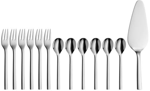 WMF Nuova Obst-/ Kuchenbesteck 13-teilig, für 6 Personen, Kaffeelöffel, Kuchengabel, Tortenheber, Cromargan Edelstahl poliert, spülmaschinengeeignet