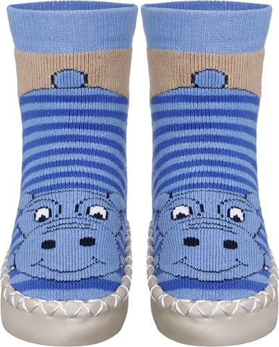Playshoes Unisex Kinder Hüttenschuhe Hausschuh, Blau Nilpferd, 23/26 EU
