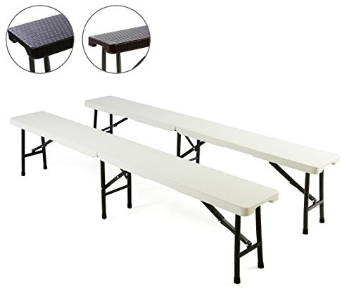 Nexos Partybank 2er Set Klappbank Rattan-Optik 180 x 25 x 43 cm Bierbank bis 200 kg Gartenbank Garnitur robust stabil wetterfest Farbe wählbar weiß schwarz braun (weiß)