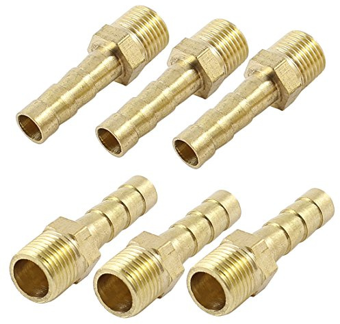sourcing map 6 Stück 6 mm Schlauch Barb Schlauchanschluss Schlauchverbinder | Messing, auf 1/8 PT Male Gewinde Schnellverbinder