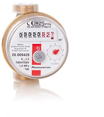 Birsppy 1270611B3 Wohnungs-Wasserzähler Aufputz für Warmwasser, Q3 2,5m³, Baulänge 80 mm