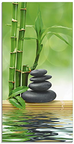 ARTland Wanddeko Glasbilder Wandbild Glas Bild einteilig 50x100 cm Hochformat Asien Wellness Zen Spa Steine Bambus Entspannung Grün T5OP