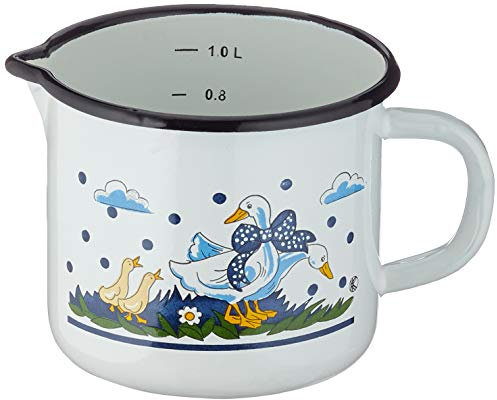 Krüger 4122 Milchtopf Gänseglück 12 cm, Emaille, Mehrfarbig, 12x12x8 cm,