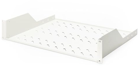 DIGITUS Fachboden zum Festeinbau – 19-Zoll – 2HE – Befestigung Vorne – Traglast 25 kg – 352 mm Tiefe – Für Netzwerk- und Serverschränke ab 450 mm Schranktiefe – Grau