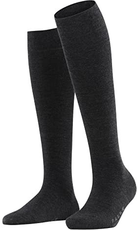 FALKE Damen Kniestrümpfe Softmerino W Kh Wolle Baumwolle lang einfarbig 1 Paar, Grau Anthracite Melange 3089, 37-38