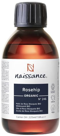 Naissance Organic Rosehip Seed Oil (Rosa Canina) (no. 246) - 225ml - Natural, Certified Organic, Vegan - for Face, Skin, Hair, Body