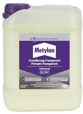 Metylan Universal Grundierung, transparent trocknend, geeignet für alle Tapetenarten, reguliert die Saugfähigkeit und festigt Untergurnd, unempfindlich gegen Feuchtigkeit, 1x2,5l