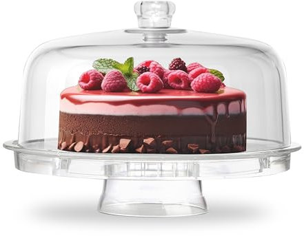 Denny International® 6 IN 1 CAKE STAND CLEAR ACRYLIC DOME LID SALAD PLATE PUNCH BOWL CHIP DIP SERVER