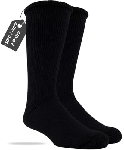 J.B. Field's -50 Below Icelandic Wool Socks for Extreme Cold Winter Weather, Thermal Socks for Women and Men, Thick, Warm, Soft for Hiking, Boot Hunting, 2 Pairs (Large) Black