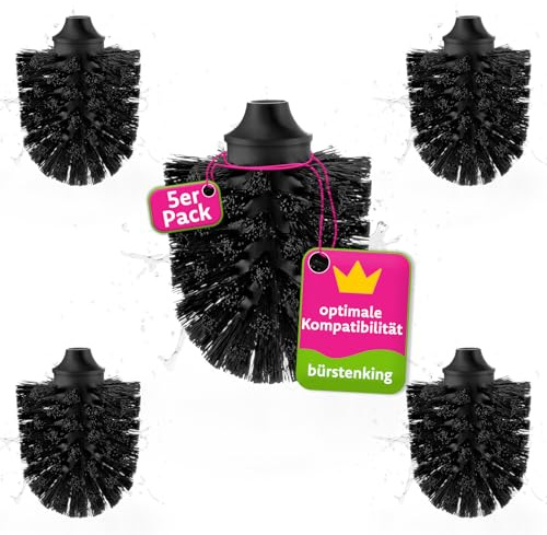 Bürstenking WC Ersatzbürstenkopf, 60 mm, 5er Set, Kleiner Toilettenbürstenkopf passend für M12 WC-Garnituren, Borsten Ersatzklobürstenkopf, mit M12 Innengewinde, 5 Stück, schwarz