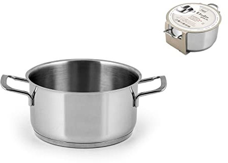H&H Casseruola Inox Elodie Fondo A Induzione 2 Manici 14 Lt1,2 Pentole Cucina, Acciaio Inossidabile, Argento, 14 cm