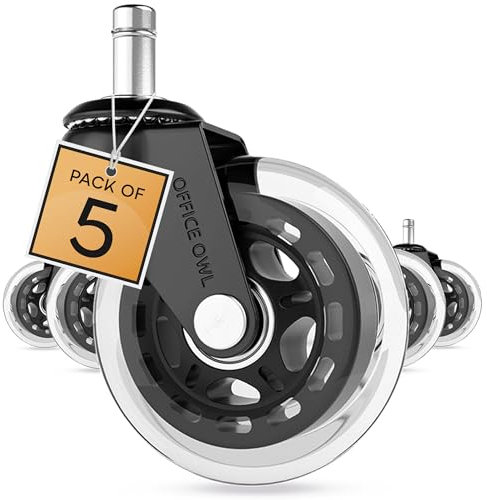 Office Owl Desk Chair Wheels – Rollerblade Caster for Universal Chair Wheel Replacement – Set of 5 Strong Chair Casters - Supports up to 650lbs