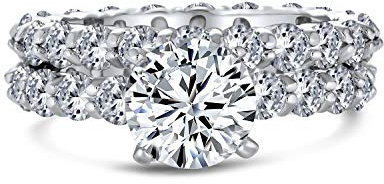 Style Art Déco Traditionnel 3CT Zircon Cubique Taille Brillant Rond Solitaire Éternité Bague AAA CZ Anniversaire Mariage Fiançailles Ensemble Bague Pour Femme en Argent Sterling .925