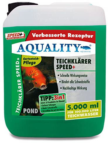 AQUALITY TeichKlärer Speed+ 3in1 (Entfernt Trübungen, bindet Schwebstoffe im Gartenteich - Nachhaltige Wirkung, kristallklares Teichwasser - Teichklar), Inhalt:5 Liter