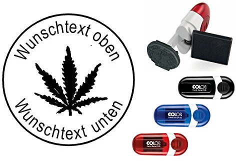 Geocaching Stamp Cannabis Leaf with Personal Name Diameter 24 mm