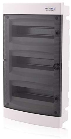 Intratec quadro elettrico incasso, IP40 – Centralino da interno con porta trasparente, per installazione in ambienti asciutti, 3 file, 36 moduli, 482 x 283 x 106 mm