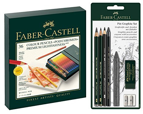 Faber-Castell 110092 - Farbstifte Polychromos 36er Atelierbox und Pitt Graphite Zeichenset