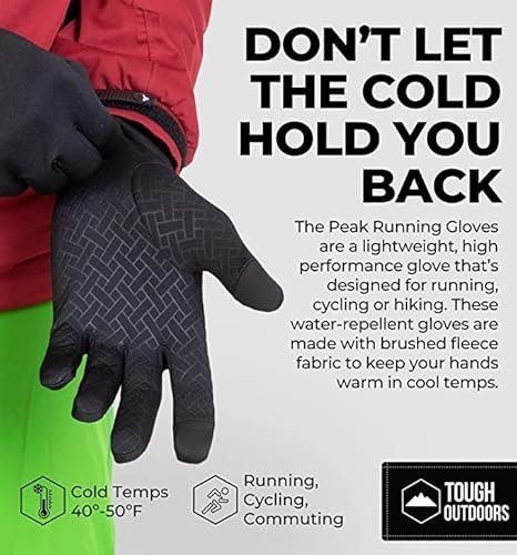 Tough Outdoors Touchscreen-Laufhandschuhe – Schwarze Winterhandschuh-Einlagen zum SMS-Schreiben, Radfahren, Autofahren für Männer und Frauen – dünne, leichte und warme Thermo-Sporthandschuhe