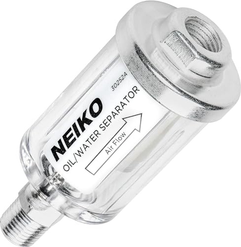 NEIKO 30252A Water and Oil Separator for Air Line | 1/4 NPT Inlet and Outlet | 90 PSI | Air Compressor and Air Tool Accessory | Protect Lifespan of Pneumatic Tools | Water Moisture Filter Dryer