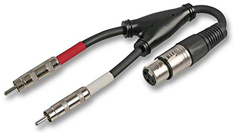 PULSE PLS00208 3 Pin XLR Female to 2x Phono (RCA) Stereo Male Lead, 250mm Black