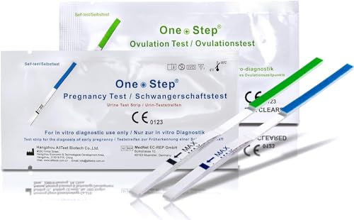 One Step 20 x Tests d'ovulation en bandelette (20mIU/ml) + 5 x tests précoces de grossesse bandelettes (10mIU/ml)