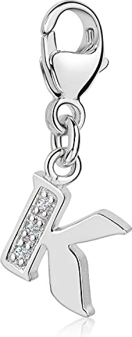 Buchstaben Anhänger Silber 925 mit 3 Zirkonia - Alphabet Charms | Initialen Pendel Element für Armbänder und Ketten aus Sterlingsilber mit Steinen von MATERIA by Matthias Wagner