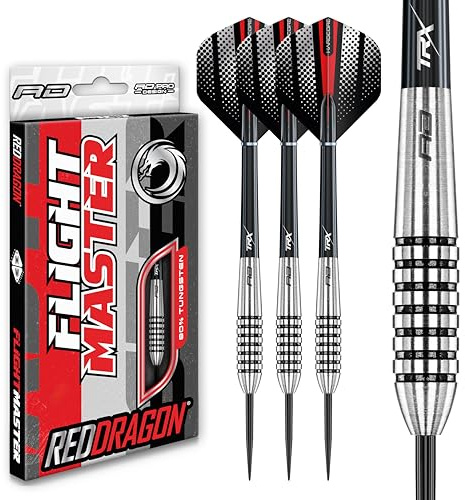 Flightmasters Precision Ringat Grepp 23, 24, 25, 26 eller 28 gram Volfram Dartpilar Professionell med flygningar och dartskaft, Silver och svart, 24 grammi, Modern