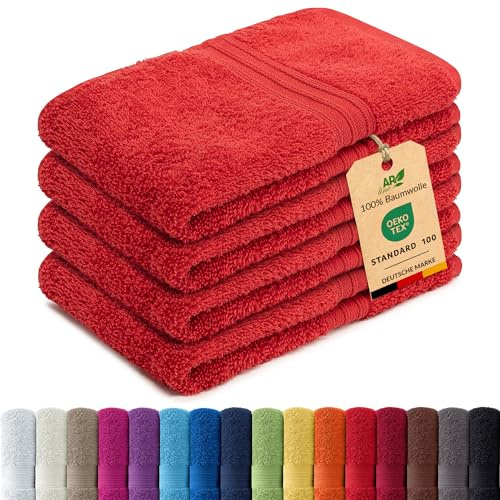 AR Line Arizona 4er Set Gästetücher 30x50 cm – 100% Baumwolle, 500 g/m², Gästehandtücher weich & saugstark in Farbe: Rot
