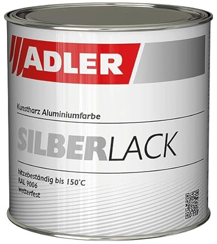 ADLER Silberlack für Holz & Metall - 750 ml - Innen & Außen - Seidenglänzender Silber Effekt - Umweltfreundlich, Wetterfest & Hitzebeständig mit starkem Rostschutz