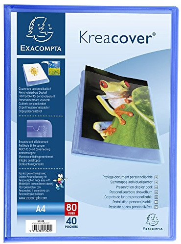 Exacompta - Ref 5742E - 1 Kreacover Chromaline dokumentmapp - 40 släta kristallklara fickor - 80 vyer - för A4 - storlek 24 x 32 cm - halvstyvt polyprohölje - färg blå