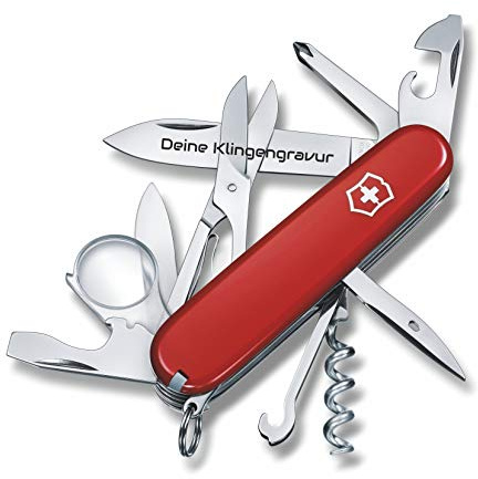 Taschenmesser EXPLORER mit Wunsch Gravur auf der Klinge I Geschenk für Männer Frauen I zum Geburtstag I Schweizer Taschenmesser personalisiert mit 16 Funktionen 1.6703