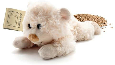 Habibi Plush Heatable Pillow/Stuffed Animal for Children and Adults – 1628 Lying Bear with Millet Filling, Heatable Cuddly Toy for Microwave/Oven Heating, Ideal for Babies