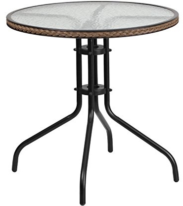 Flash Furniture 28RD Mesa de Cristal con Borde, ratán Transparente/marrón Oscuro, Redonda de 28 Pulgadas
