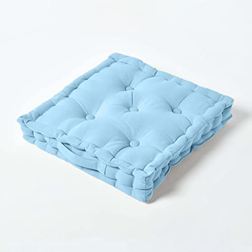 Homescapes - Plain Blue - 100% cotone - Grande Cuscino da terra - Fiordaliso blu medio - 50 x 50 x 10 cm quadrati - Interno - Giardino - Sala Booster Chair - seduta pad cuscino.
