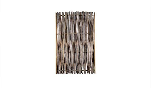 Sichtschutz Haselnusszaun aus Haselnußgeflecht im Maß 120 x 180 cm (Breite x Höhe) mit Ø25mm Querstreben und seitlichem braun gebeiztem Kiefer/Fichte Holz Rahmen