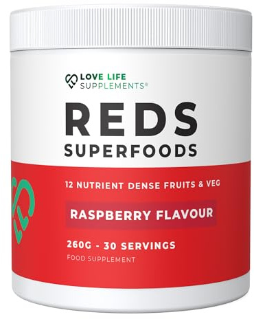 Primal Reds (Red Fruit Drink) | 390g Tub / 30 Servings | Natural Raspberry Flavour with Stevia | Manufactured in the UK | Love Life Supplements - Live Healthy, Love Life.