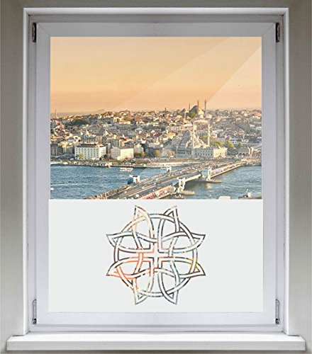 INDIGOS UG Sichtschutzfolie Glasdekorfolie Fensterfolie mit Motiv satiniert Blickdicht - d064 Ornament Tribal - 1200 mm Länge - 500 mm Höhe Viereck - selbstklebend - matt - für Bad