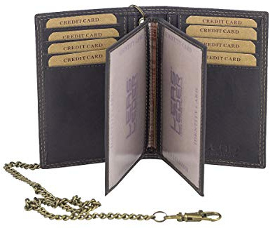 LEAS MCL Biker portefeuille porte-cartes pour pièce d'identité et porte-cartes avec la chaîne, cuir véritable, marron - ''LEAS Chain-Series''