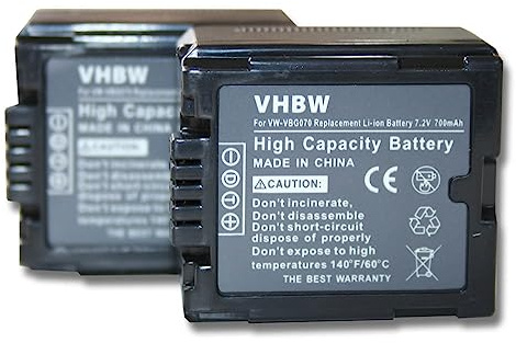 2 x vhbw Battery Set 700mAh for Camcorder Camera replaces Panasonic VW-VBG070, DMW-BLA13, DMW-BLA13E, VW-VBG130, VW-VBG260