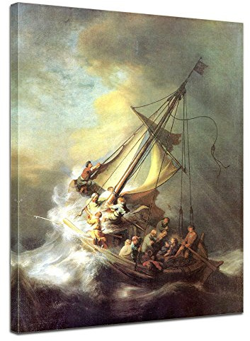 Bilderdepot24 Bild auf Leinwand | Rembrandt Christus im Sturm auf dem See von Galilea in 30x40 cm als Wandbild | Wand-deko Dekoration Wohnung alte Meister | 180286-30x40