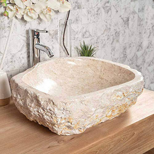 wanda collection Lavabo sobre encimera de baño Roca de mármol Crema 45-55cm