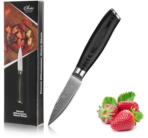 Wakoli Mikata Damast Messer Gemüsemesser | Kochmesser mit 8 cm Klinge aus 67 Lagen Damaststahl und VG10-Kern | Micarta-Griff | Obstmesser, Gemüsemesser & Kräuter | Küchenmesser in Geschenkbox