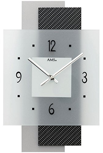 AMS 9243 Wanduhr Eckig Holz Modern Quarz Transparent Arabisch Analog 22 x 36 x 5 cm
