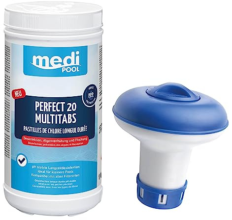 Medipool Pflege-Set 3 in 1 Perfect 20 MultiTabs 1 kg (Tabs je 20g), 3fach Wirkung, für Pools & Whirlpools, inkl. Mini-Dosierschwimmer